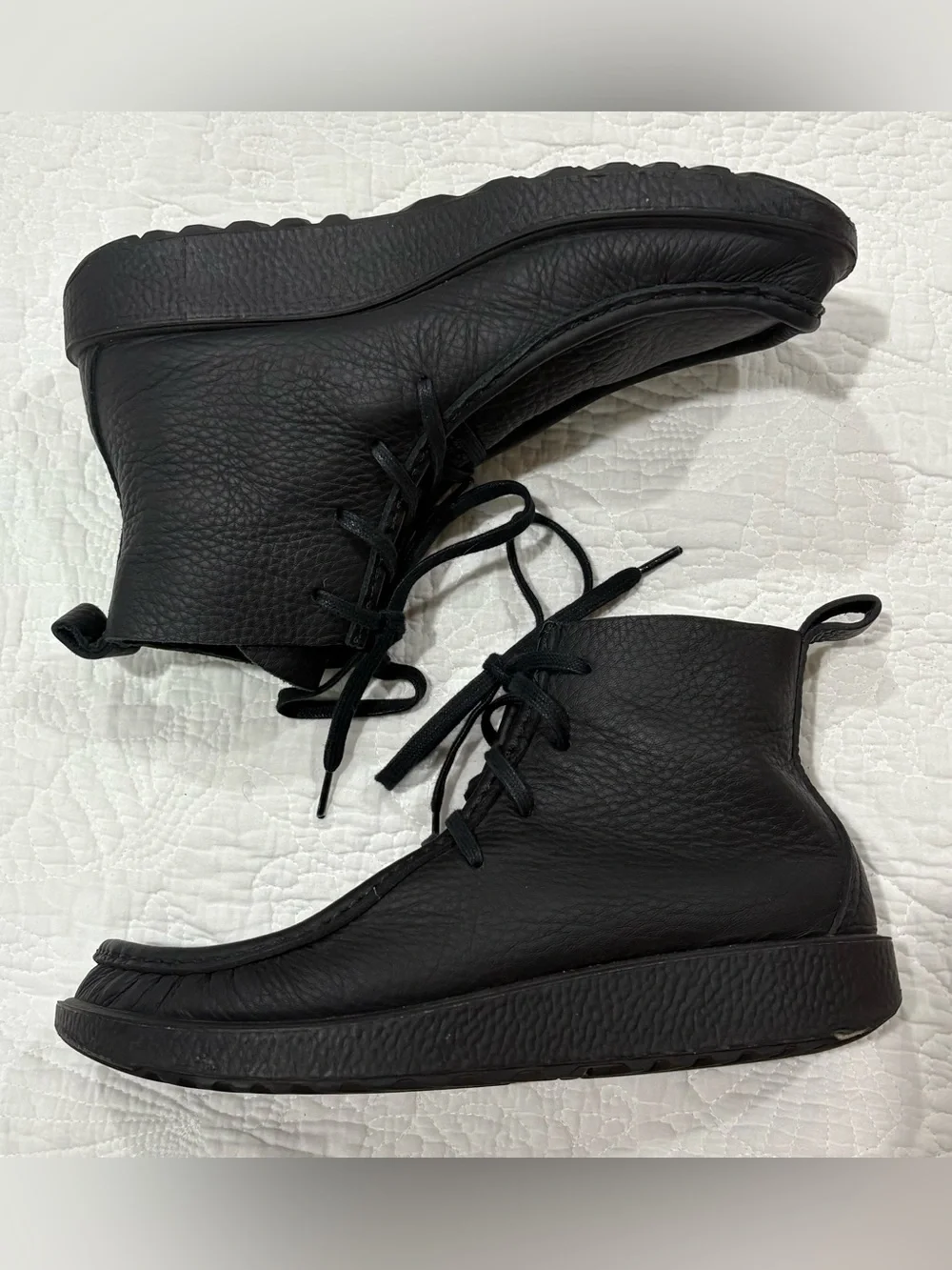 At.Kolektive Black Joke Lace Desert Boot Size 42 Pebble Grain Leather Square Toe